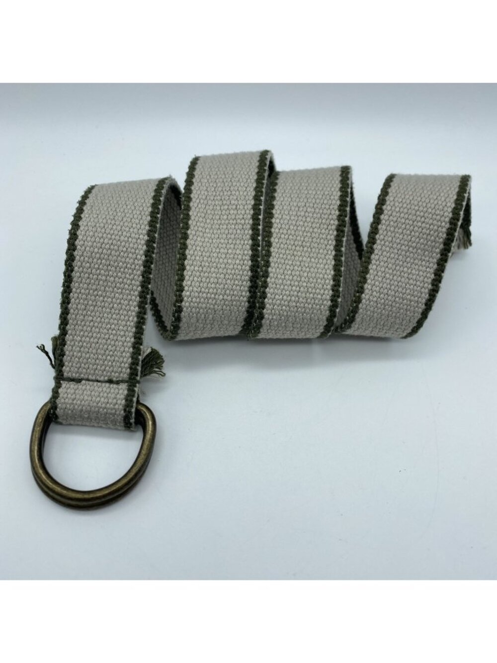 Unbranded Cream D-Ring Belt w/ Green Stripe Unisex Size S – 34" Length – Canvas